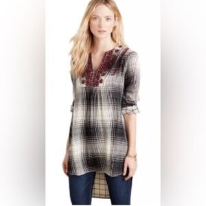 Anthropologie Floreat Embroidered Flannel Tunic S
